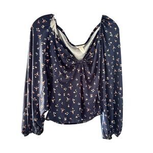 Tiny Willow Floral Tie Front Blouse Womens Large Puff Sleeve Cottagecore